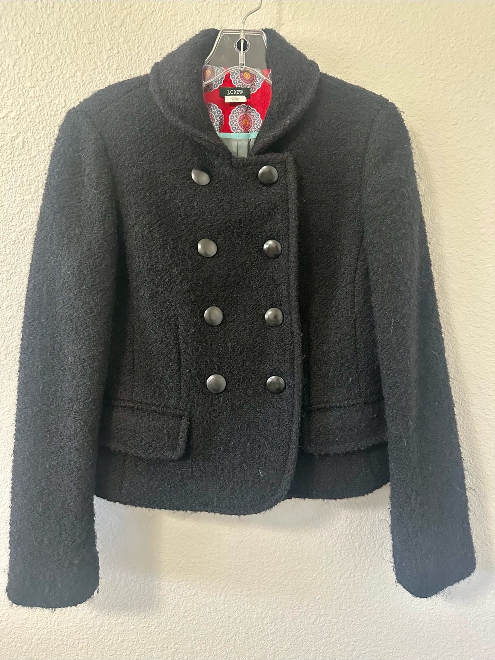 J.Crew black bouclé wool double-breasted cropped peacoat/jacket